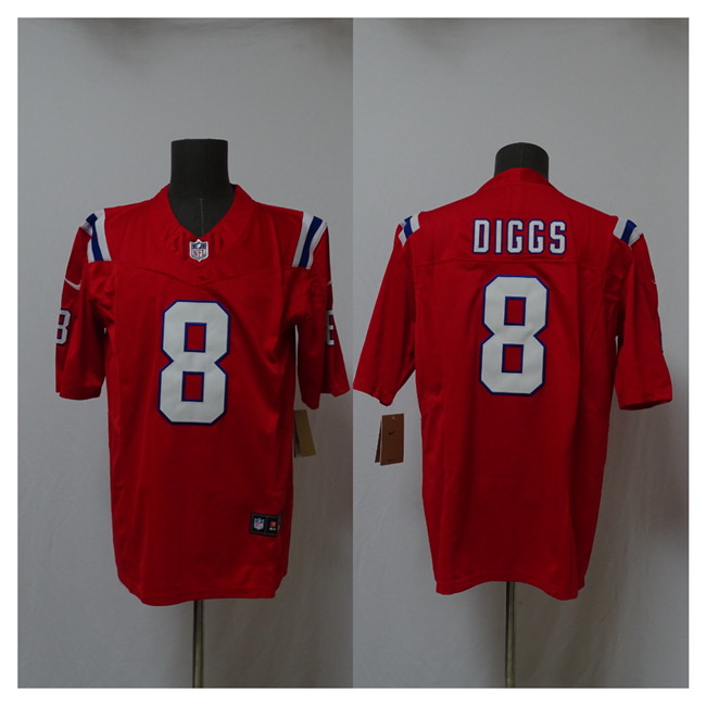 Men's New England Patriots #8 Stefon Diggs Red 2025 F.U.S.E. Vapor Limited Stitched Football Jersey